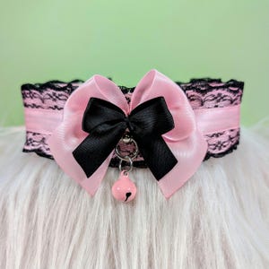 Pink and Black Nekomimi Kitty cosplay Collar - Cute and Soft Choker for Neko Cosplay Cat Costume
