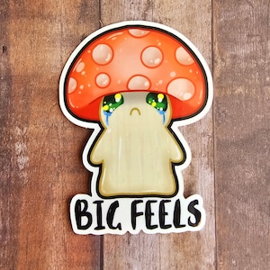 Big Feels Cottagecore Cute Mushroom Vinyl Sticker | Whimsical Design for Water Bottles, Planners, Laptops | Anime Chibi Forest Goblincore