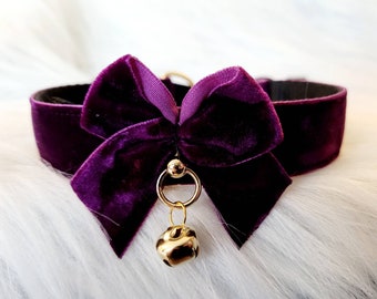 Purple Velvet Kitty cosplay Collar | Choker Necklace, Neko Egirl Choker, Gothic Jewelry, Luxury Simple, Gift for Her