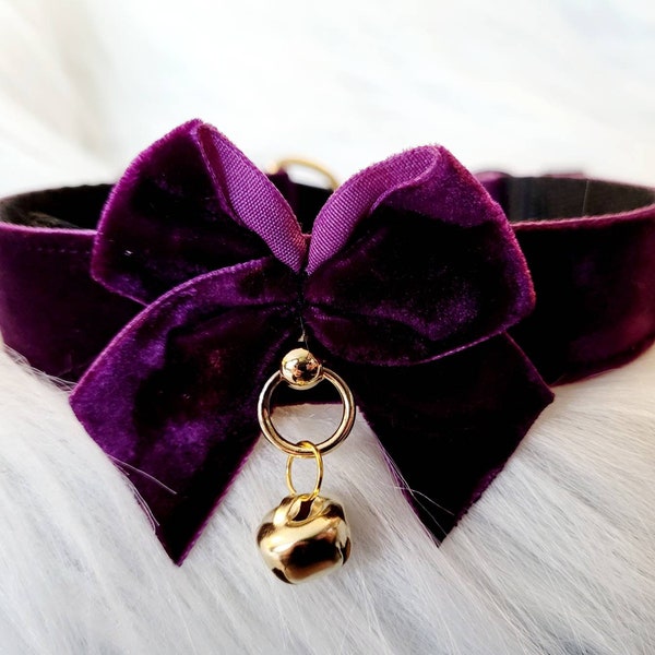 Purple Velvet Kitty cosplay Collar | Choker Necklace, Neko Egirl Choker, Gothic Jewelry, Luxury Simple, Gift for Her