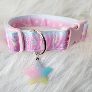 Kawaii star and moon sparkle pink blue rainbow pastel choker collar,  puppy kitty cosplay adjustable choker, Plus Size friendly