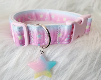 Kawaii star and moon Kemonomimi  collar, sparkle pink blue rainbow pastel choker collar, Plus Size friendly