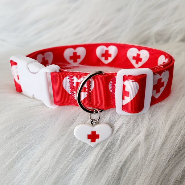 Red and White Hospital Heart Choker Collar for Nurse and Medical Cosplay, puppy cosplay Accessories - Cute and Adjustable