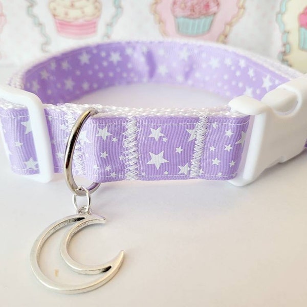 Starry lavender sky and moon puppy cosplay collar | Purple Cute Stars and Moon Choker | Blue aqua star choker | Pink star choker