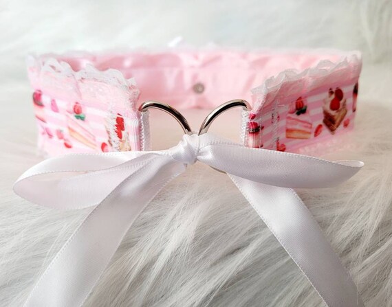 Strawberry Shortcake Kitty Cosplay Choker Collar Pink and White Lolita Fashion Necklace Plus Size Friendly Kawaii Dainty Fruit Jewelry