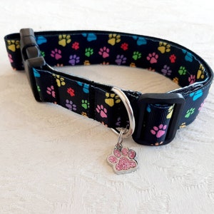 Rainbow black paw prints puppy cosplay collar | Colorful Paw Print Dog Choker