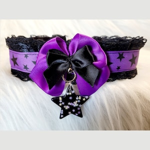 Black and Purple Star kitty cosplay Choker collar | gift necklace starry resin black stars