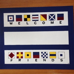 Painted Canvas Floorcloth with Nautical Welcome