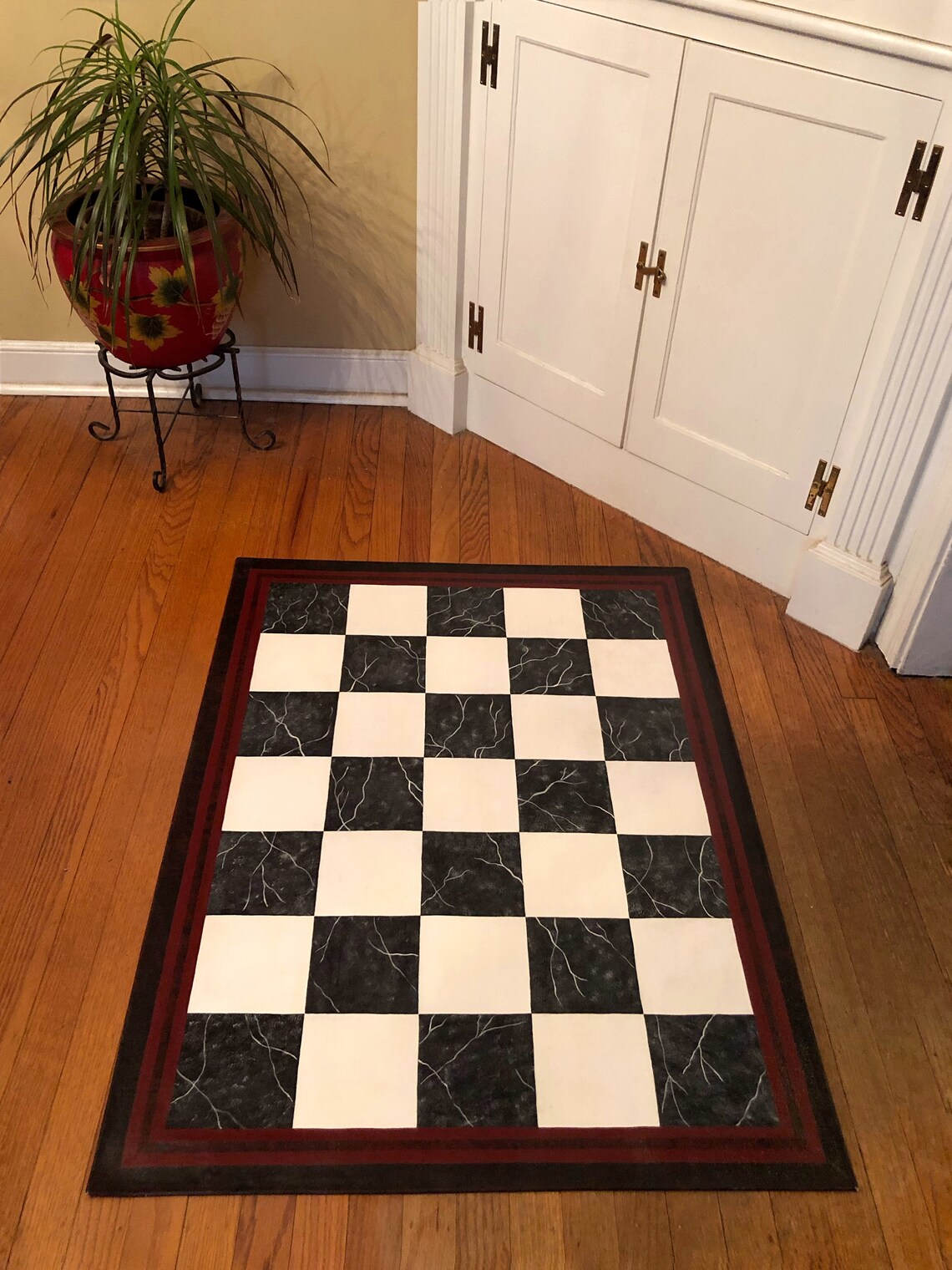 Painted Canvas Colonial Floorcloth With Marble Checkerboard Design - Etsy