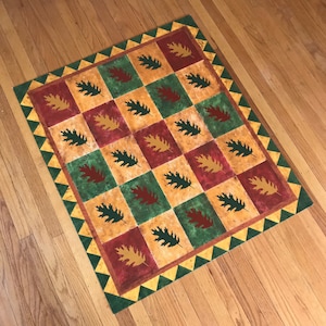 Painted Canvas Floorcloth with Autumn Leaves