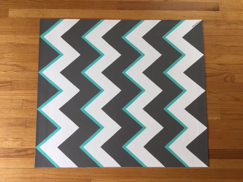 Chevron Floor Cloth Teal Highlight