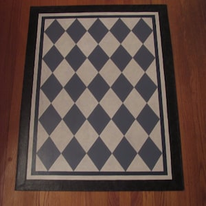 Painted Canvas Colonial Floorcloth with Diamond Design