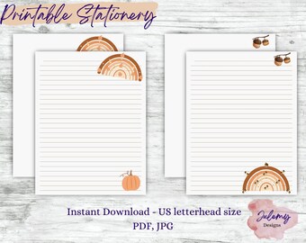 Fall Boho Rainbow - boho rainbow stationery, printable stationery set, instant download paper pack, JPG paper