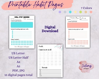 Stop Smoking Daily and Monthly planner, printable planner, undated, habit tracker, habit breaker, daily planner, daily habit, PDF JPG