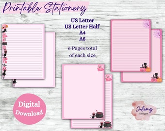 Pink Halloween - Halloween stationery, printable stationery set, stationery kit, letter writing paper, digital download