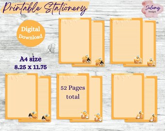 Papeterie monogramme Gnome et Honey Bee, format A4, ensemble de papeterie imprimable, kit de papeterie, papier à lettre, téléchargement numérique