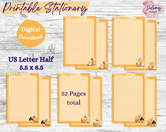 Papeterie monogramme Gnome et Honey Bee, US Letter Half, ensemble de papeterie imprimable, kit de papeterie, papier à lettres, téléchargement numérique