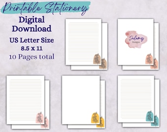 Boho Line art stationery, printable stationery set, stationery kit, letter writing paper, digital download