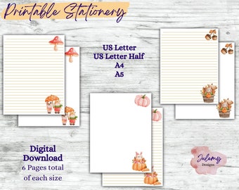 Autumn Woodland 2 - Fall woodland animal stationery, printable stationery set, stationery kit, letter writing paper, digital download