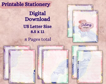 Colorful Geode stationery, printable stationery set, instant download paper pack, US letter size PDF, printable pages, JPG paper