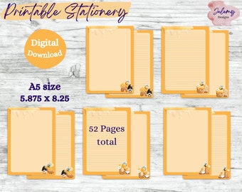 Papeterie monogramme Gnome et Honey Bee, format A5, ensemble de papeterie imprimable, kit de papeterie, papier à lettre, téléchargement numérique
