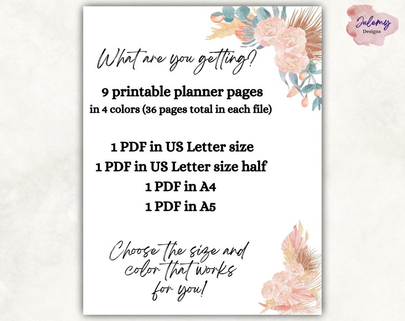 Simple planner, undated planner, printable planner, PDF digital download, planner pages, printable pages, image 2