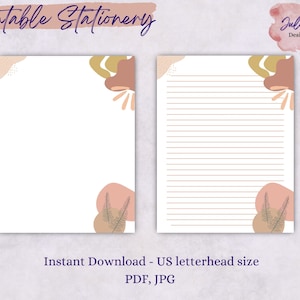 Minimal stationery, printable stationery set, instant download paper pack, US letter size PDF, printable pages, digital paper