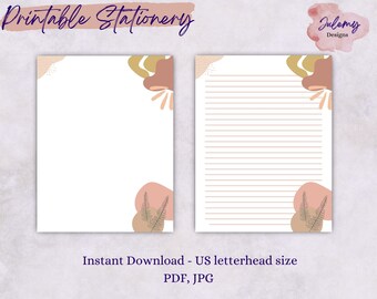 Minimal stationery, printable stationery set, instant download paper pack, US letter size PDF, printable pages, digital paper