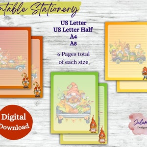Thanksgiving Fall Gnome Truck stationery, printable stationery, instant download paper, Digital paper, cozy fall stationary