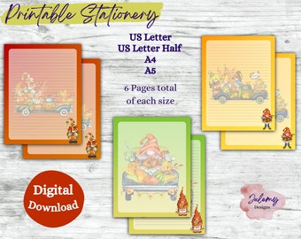 Thanksgiving Fall Gnome Truck stationery, printable stationery, instant download paper, Digital paper, cozy fall stationary