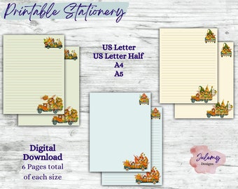 Fall Gnome Trucks - Fall Gnome stationery, printable stationery set, stationery kit, letter writing paper, digital download