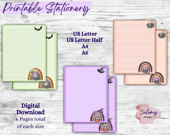 Halloween Boho Rainbow - Halloween stationery, printable stationery set, stationery kit, letter writing paper, digital download