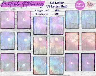 Moon Magic - Simple Moon themed stationery, printable stationery set, stationery kit, letter writing paper, digital download