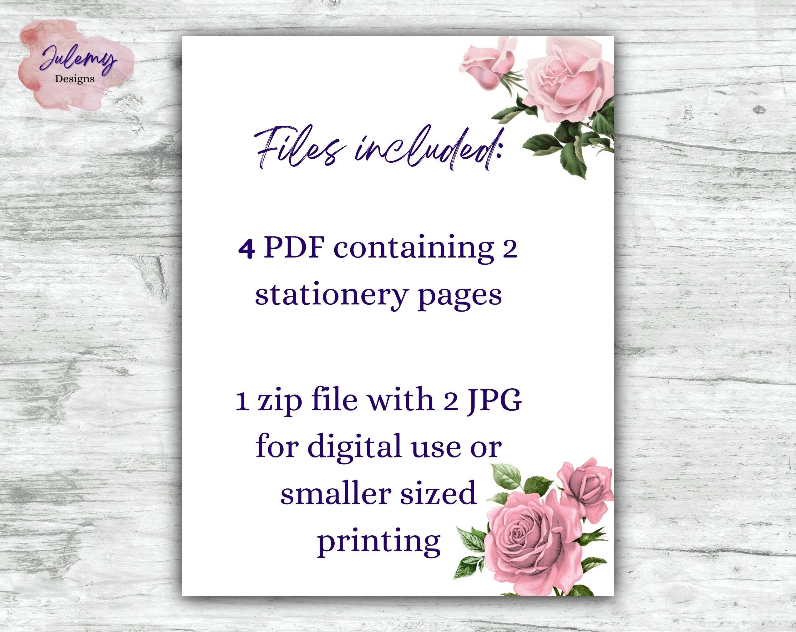 Vintage Rose Stationery, Printable Stationery Set, Instant Download ...