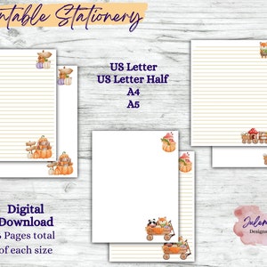 Autumn Woodland - Fall woodland animal stationery, printable stationery set, stationery kit, letter writing paper, digital download