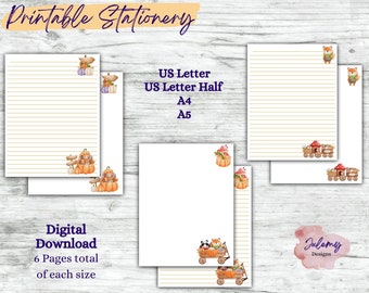 Autumn Woodland - Fall woodland animal stationery, printable stationery set, stationery kit, letter writing paper, digital download