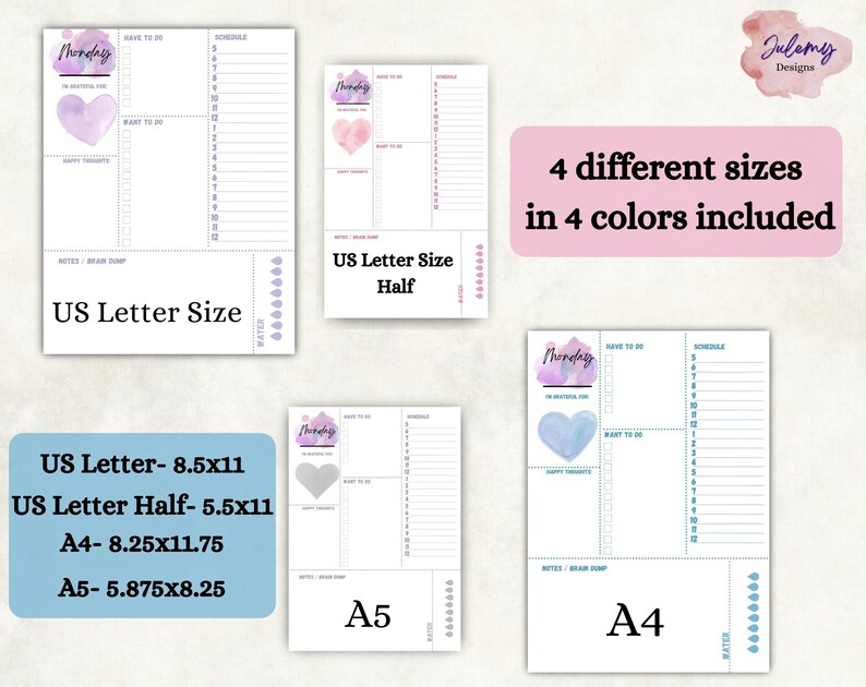 Simple planner, undated planner, printable planner, PDF digital download, planner pages, printable pages, image 3