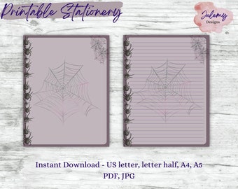 Spider - Halloween spider stationery, printable stationery set, stationery kit, letter writing paper, digital download