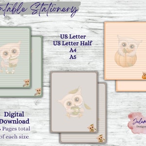 Fall Owls - Fall owl stationery, printable stationery set, stationery kit, letter writing paper, digital download