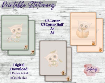 Fall Owls - Fall owl stationery, printable stationery set, stationery kit, letter writing paper, digital download