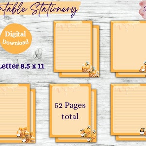 Gnome and Honey Bee monogram stationery, printable stationery set, stationery kit, letter writing paper, digital download