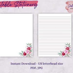 Rosie stationery, printable stationery set, instant download paper pack, US letter size PDF, printable pages, digital paper