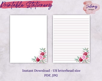 Rosie stationery, printable stationery set, instant download paper pack, US letter size PDF, printable pages, digital paper