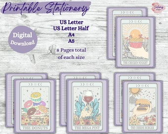 Food Tarot 1 - Funny food tarot card stationery, printable stationery set, stationery kit, letter writing paper, digital download