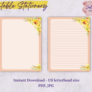 Texas Rose stationery, printable stationery set, instant download paper pack, US letter size PDF, printable pages, digital paper