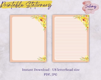 Texas Rose stationery, printable stationery set, instant download paper pack, US letter size PDF, printable pages, digital paper