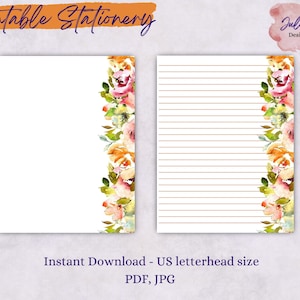Blossom stationery, printable stationery set, instant download paper pack, US letter size PDF, printable pages, digital paper