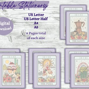 Food Tarot 2 - Papelería divertida para cartas de tarot de comida, juego de papelería imprimible, kit de papelería, papel para escribir cartas, descarga digital