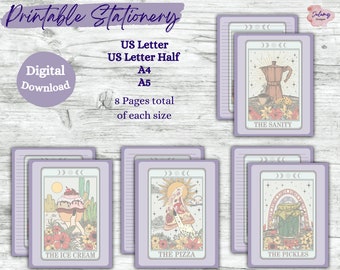 Food Tarot 2 - Funny food tarot card stationery, printable stationery set, stationery kit, letter writing paper, digital download