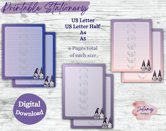 Lunar Galaxy Gnome - Moon sun star gnome themed stationery, printable stationery set, stationery kit, letter writing paper, digital download